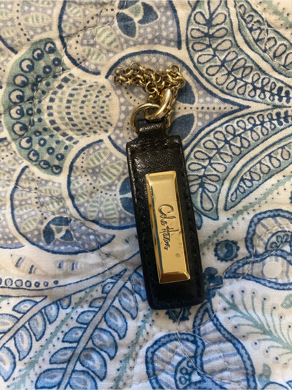 Cole Haan Black Leather Key & Card Holder with Gold Plate